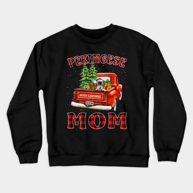 Christmas Pekingese Mom Santa Hat Truck Tree Plaid Dog Mom Christmas Crewneck Sweatshirt by intelus